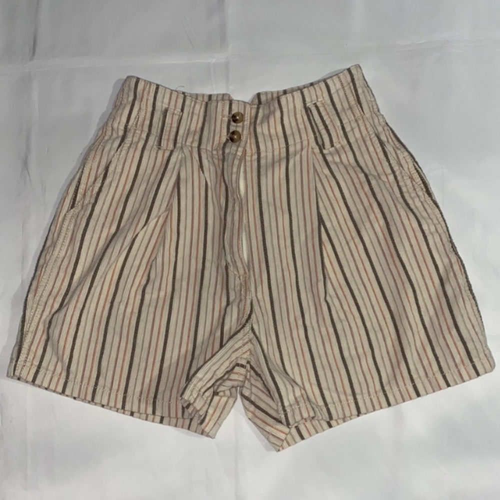 Urban Outfitters High Waisted Striped Corduroy Shorts - Beige, Orange & Pink